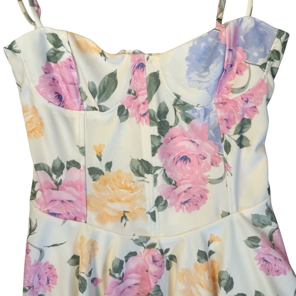 New Zara Blogger Favorite Floral Corset Style Dress Corsetry Inspired Mini Dress - Picture 6 of 9